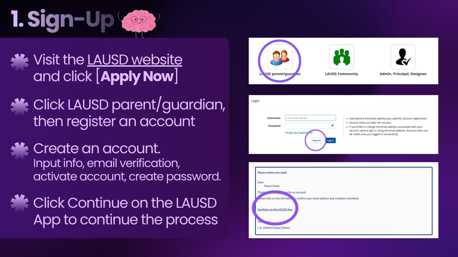 Step 1: create an LAUSD parent/guardian account on the LAUSD website.